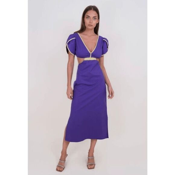 NWT LAAGAM Purple Virgo Dress With Side CutOuts & Small Slit Size L - Picture 1 of 15
